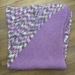 Hand Knit Crochet Blanket Throw Afghan 43” Square Project Linus Purple Baby